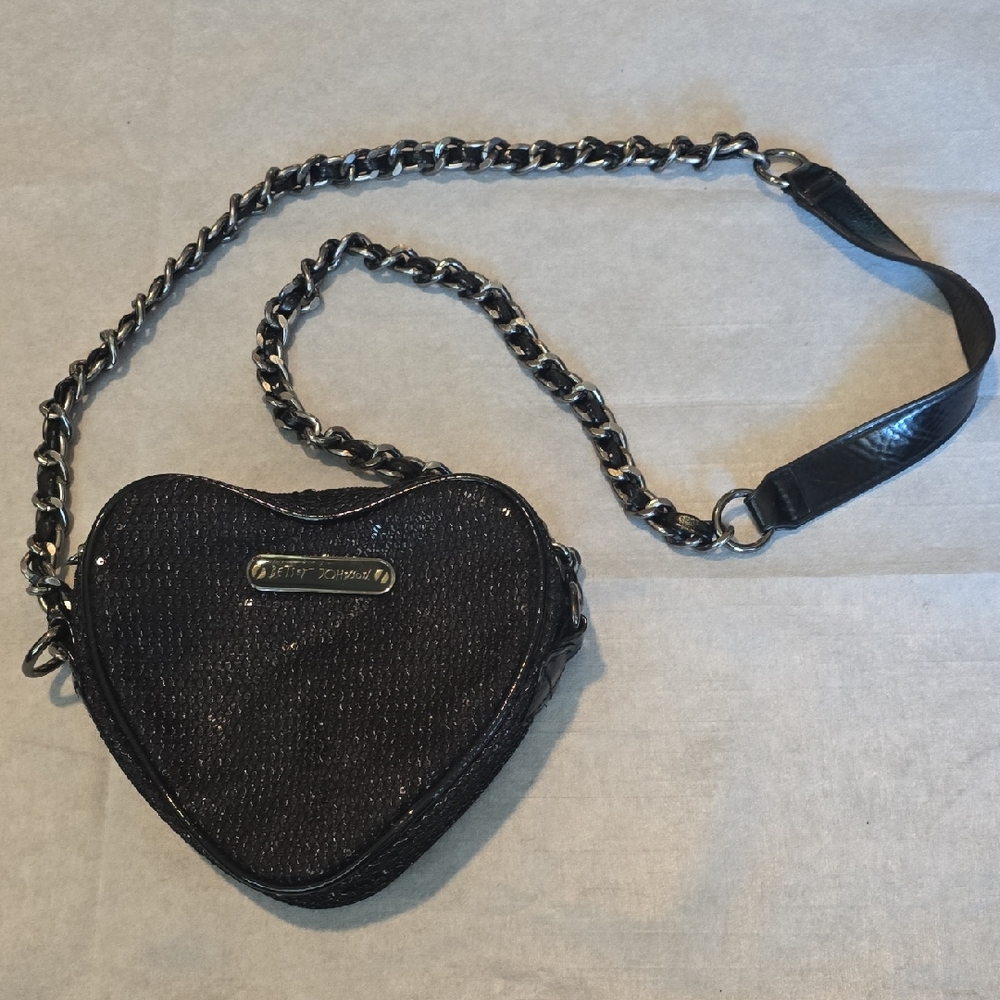 Betsey Johnson Sequined Heart-Shaped Black Chain Bag